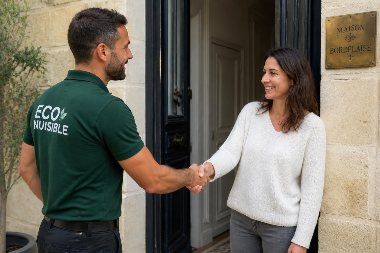 Technicien ECO NUISIBLE échangeant avec un client à Bordeaux
